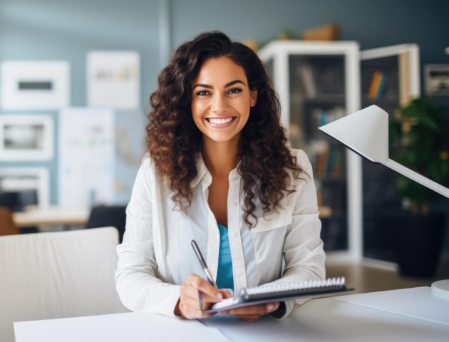 Happy professional female psychologist holding clipboard, looking and smiling at camera. Happy professional female psychologist holding clipboard, looking and smiling at camera.